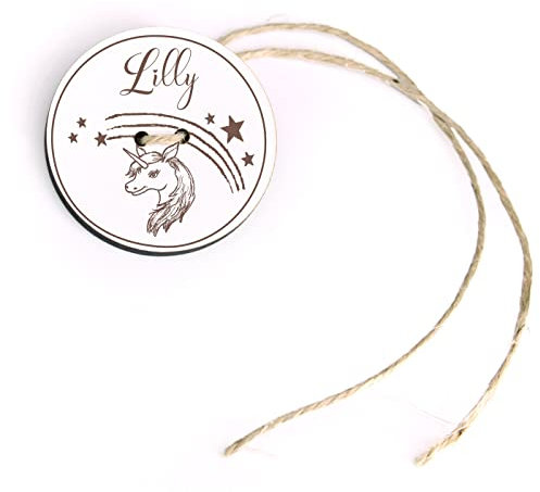 Schultüten Anhänger mit Name und Einhorn Motiv - Kinder Geschenk Einschulung Schulanfang Zuckertüte Deko Ø 5 cm