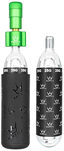 Peaty's Holeshot CO2 Inflator - Reifenfüller Fahrrad mit 2 x 25g CO2 Kartusche, Aufblaskopf und Frostschutzhülle, CO2 Fahrradpumpe Alternative zur Luftpumpe, Geeignet für Presta-Ventile, MTB, Smaragd
