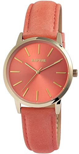 Raptor Sunny Damen-Uhr Leder Dornschließe analog Quarz RA10214 (Peach goldfarbig)