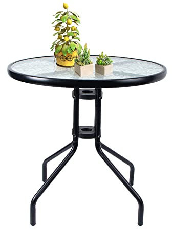 Vipush Mesa de centro al aire libre redonda de la tabla del bistro del patio, Muebles, top de cristal moderado