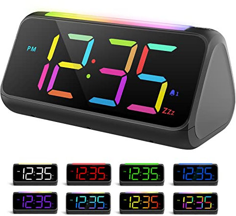 Digital Alarm Clocks for Bedroom, RGB Color Changing Digital Clock, Led Alarm Clock with Snooze Mode, Night Light, USB Charger, Bedside Clocks for Kids Adult Heavy Sleepers
