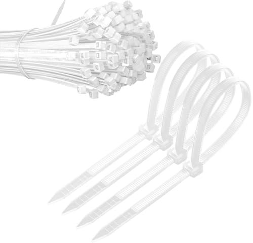 Qrity 200 Pièces D'attaches de Câble, 3,6mm x 250mm Serre Cable et Collier de Serrage Plastique, Collier de Serrage Blancs, Auto-Verrouillage Serre-Câbles