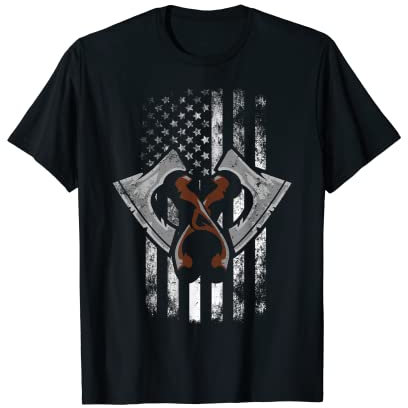 Axe Throwing Hatchet Vintage USA American Flag Crossed Axes T-Shirt
