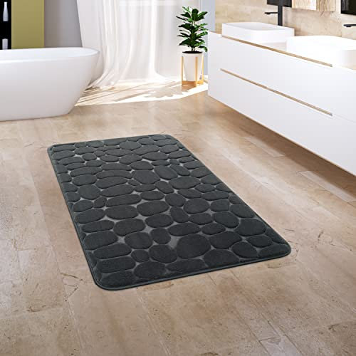 Paco Home Tapis Salle De Bain Tapis De Bain Tapis De Douche Moelleux Mousse À Mémoire De Forme Effet 3D Lavable, Dimension:60x100 cm, Couleur:Anthracite 5