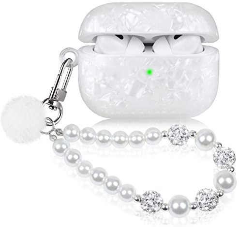 Cute Case for Airpods Pro with Pearl Keychain Lanyard Cover Compatible with AirPod Pro (2019) 1st Generation Shell for Women