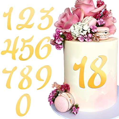BETESSIN 10Pcs Zahlen Deko Torte 0-9 Gold Kuchen Dekoration Geburtstag Acryl Tortendeko Tortenaufsatz Kuchen Topper Set für Party Hochzeit Jubiläum Feier Stil C