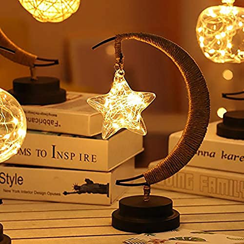 HFHungkeong LED Dekorationslicht Stern und Mondlampe handgefertigtes Eisen Nachtlicht 3D-magische Mondlichtlampe Schlafzimmer Mondlampe Weihnachtsdekoration USB-betrieben (Pentagramm weiß)