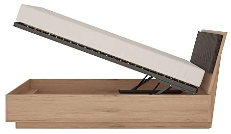 Lomadox Bettgestell Liegefläche 140x200 cm in Eiche Nb. Lattenrost aufklappbar Bettkästen Kopfstütze braun 146x99x222 cm (BxHxT)