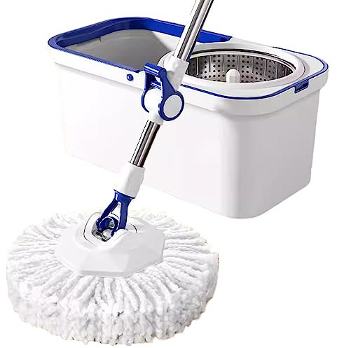 AMNOOL Fregona Giratoria de Microfibra y Cubeta con 5 Recambios de Almohadillas para Fregona - Sistema de Cubo de Fregona Autoescurrido para Laminado de Madera Dura, Cerámica, Mármol, Baldosas