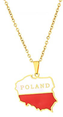 LODMLOER Polen-Karte-Halskette, Halskette Mit Länderflagge-Anhänger, Halskette, Verstellbare Halsketten, Modeschmuck, Geschenk Für Damen, Herren, Unisex, Mädchen, Gelb, 50 cm
