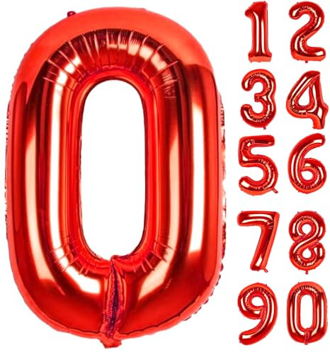 Zahlen Luftballons Geburtstag 0 Rot, Folienballon Riesen 82cm Helium Ballons Zahl Luftballon Zahlenluftballons Geburtstagsdeko Für Mädchen Junge Kindergeburtstag Babyparty Jubiläum Party Deko