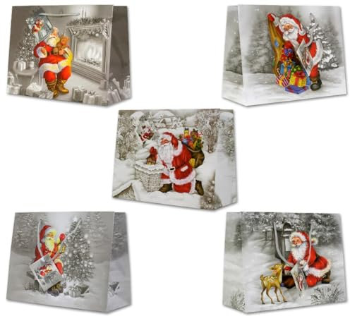 10 Geschenktüten Weihnachten M quer 23x18x10 cm Weihnachtstüten Tüten Geschenktasche Nikolaus Geschenk Besinnlich Rentier Weihnachtsmann