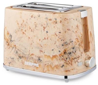 GEEPAS 2 Slice Toaster | 7 Browning Levels Cancel Defrost Reheat | For Thin Small Bread Slice, Removable Crumb Tray Cool Touch Housing High Lift | Space-Saving Design | 2 Yr Warranty 900W Cream Skye