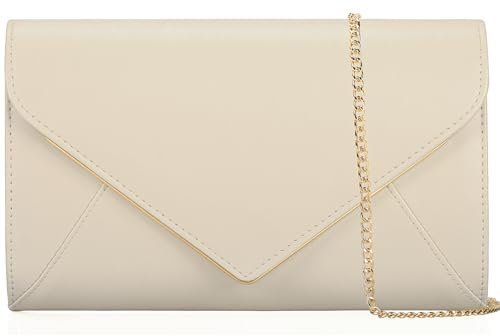 MOJISOLO Clutch aus PU-Leder für Damen, Abendtasche, Handtasche, Abschlussball, Hochzeit, Party, Falttasche, Elfenbein