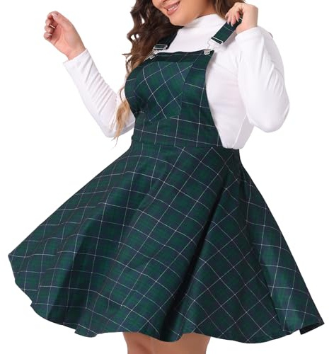 Agnes Orinda Damen Übergröße Overall Latzkleid Casual Plaid Gedruckt Swing Verstellbare Träger Kleider
