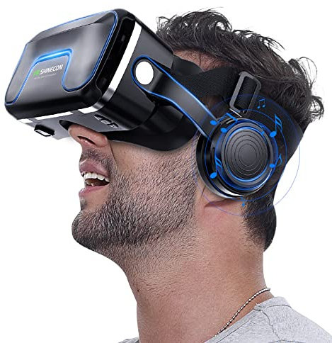 VR Gafas, Gafas de Realidad Virtual para teléfono móvil, con Auriculares, Entretenimiento, antiluz Azul, Aptos para iPhone y Android, 5,0-7,4