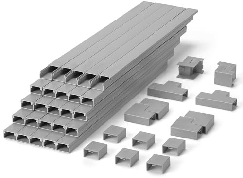 LZEOY 10m Kabelkanal-Set für TV-Wandmontage - Selbstklebende Kabelschiene (Grau) - 25 Stück Kabelversteck 40x2,4x1,4cm - Oberputzinstallation für Haushalt & Büro