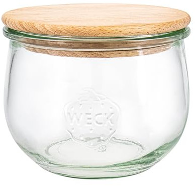 Weck Gläser Tulpenform #744 (6 Stück, Inhalt 500 ml, Vorratsglas mit Holzdeckel + Silikondichtung, Aufbewahrungsglas für Nudeln/Gewürze/Müsli) 79199, Klar