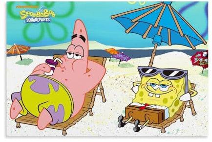 LETOOUY Spongebob And Patrick Anime Art Poster Dekorative Malerei Leinwand Wandkunst Wohnzimmer Poster Schlafzimmer Malerei,Wandkunst Bilddruck Moderne Familienzimmer Dekor 12x18inch(30x45cm)