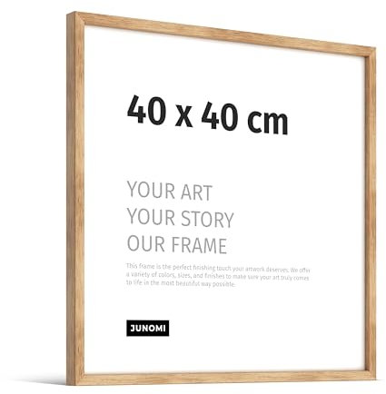 JUNOMI® Premium Bilderrahmen Eiche 40 x 40 cm | Echtholz Bilderrahmen 40 x 40 cm aus Eiche mit bruchsicherem Acryl-Glas | Eichenrahmen