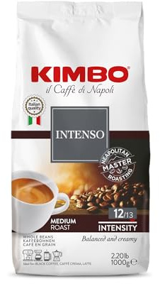 Kimbo 4 Kg Caffè in Grani, Intenso | 4 Confezioni da 1 Kg di Caffè in Grani, Intensità 12/13, Tostaura Media