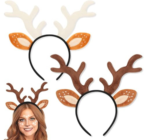 2 Stück Rentier Haarreif Erwachsene Kinder,Geweih Haarreif Haarreifen Weihnachten Reh Haarreif Weihnachts Accessoires Haarschmuck für Weihnachten Kostüme Zubehör Cosplay Karneval Party
