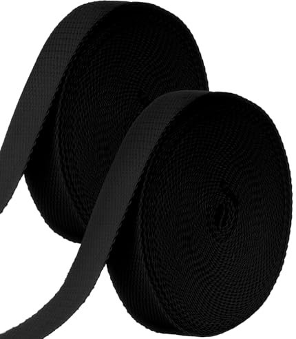 Ysibbon Sangle en coton de 2,5 cm, 2 rouleaux/18 m de sangle en coton pour poignées de sac fourre-tout, arts et travaux manuels (Noir)