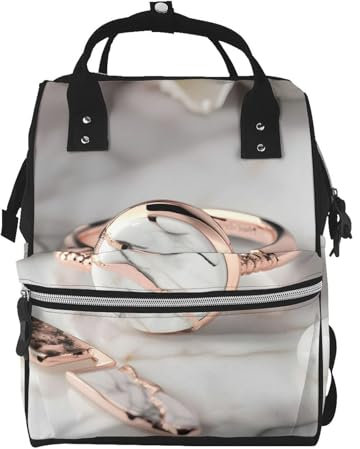 HJLUUFT Pañaleras Para Bebe Baby-Wickeltasche und Wickeltasche mit weißem Marmor-Roségold-Muster, langlebig und verstellbar, Schwarz, Einheitsgröße