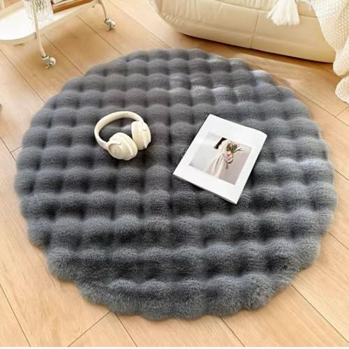 Nyescasa Hochflor Teppich Rund Langflor Wohnzimmer Modern Flauschig Weich Runder Kunstfell Teppich für Wohnzimmer Kinderzimmer Schlafzimmer Flur Grau Shaggy Innen 140cm
