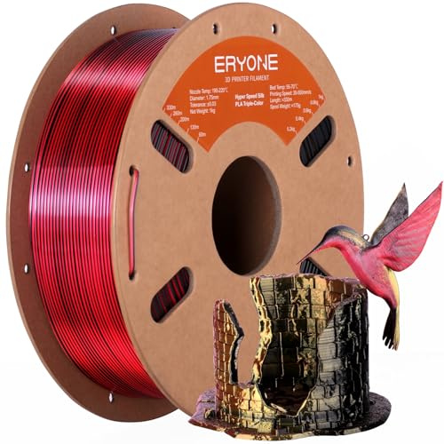 ERYONE High Speed Filament Silk Tricolor PLA 1.75mm +/- 0.03mm, Rapid PLA Filament, 3D Printing Filament, 30-500mm/s Hyper Speed Filament, 1kg (2.2LBS)/Spool, Red Gold Black