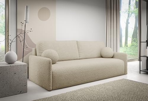 NAWSTOL - Sofa Gala mit Schlaffunktion, 3 Sitzer Couch, Schlafsofa mit Bettkasten, modernen Couch, Couchgarnitur, Sofagarnitur (Beige)