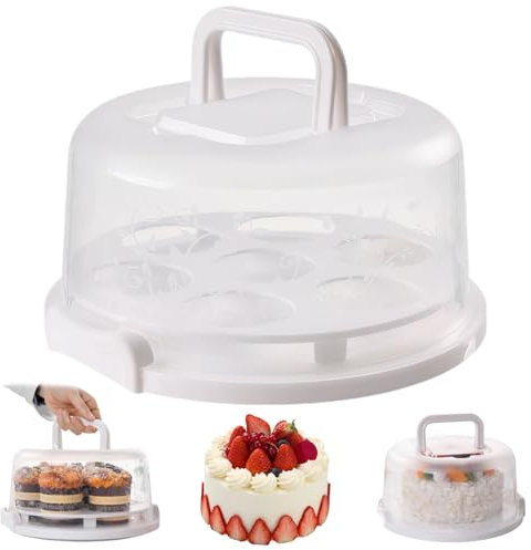 Portatore rotondo portatore rotondo porta-supporto per torta fresca con coperchio fino a 8 torte vassoio di stoccaggio di torta portatile per torte, biscotti e pane