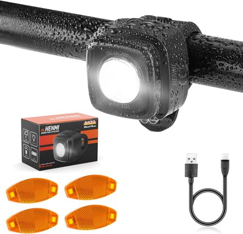 HENMI LED Fahrradlicht Vorne, StVZO zugelassen Fahrradlicht Fahrradlampe Vorne USB Aufladbar Fahrrad Frontlicht mit 4er Fahrrad Reflektoren
