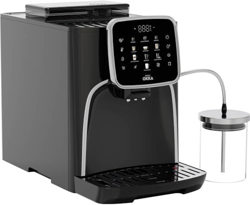 Arzum OKKA Espresso Pro M Kaffeevollautomat mit 19 Bar Druck, 6,6 Zoll Retina Display, Integriertem Mahlwerk und Gläsernem Milchbehälter für 11 Kaffeespezialitäten