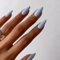 Chrome Blue False Nails Almond, SXVME Chrome Press On Nails Medium, Glazed Gel Fake Nails Press on, Cute Glitter Acrylic Nails Medium Stiletto, Natural Stick on Nails for Women Daily & Party Wear