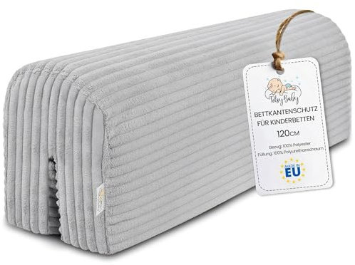 Bettkantenschutz für Kinderbetten 120 cm - Schutz für Bettrahmen Baby Bett rausfallschutz für boxspringbett bettgitter mit Bezug Kantenschutz Kinder Babybett Hellgrau