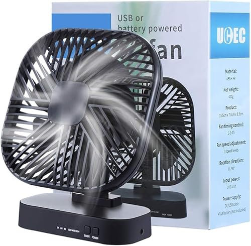 ZaKaBox USB Desk Fan, Small But Powerful, Portable Quiet 3 Speeds Wind Desktop Personal Air Circulator, Adjustment Mini Table Cooling Device for Better Cooling, Home Office Car Indoor Outdoor Black