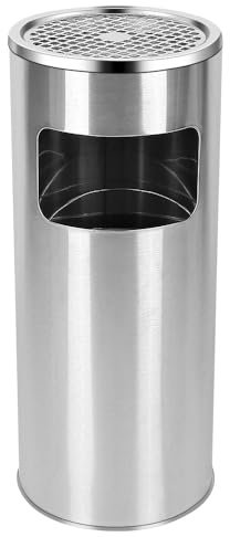 HUOLE Cendrier sur pied extérieur avec poubelle + seau intérieur - Poubelle 16L | Design Moderne Poubelle | Poubelle sur Pied Extérieur, Interieur | Taille Optimale, Argent (1PC) 25 * 25 * 60cm