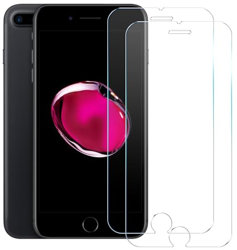 TENOC Protector de pantalla para iPhone 7 Plus y iPhone 8 Plus y iPhone 6 Plus y iPhone 6s Plus, paquete de 2 protectores de película de vidrio templado transparente 9H con sensor de protección para