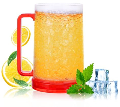 ACTOYS Jarra de Cerveza Congelador 450ML con Doble Pared, Vaso de Plástico para Mantener Bebidas Frescas 15 x 10 cm (Rojo)