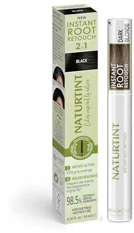 Naturtint | Instant Root Retouch | Temporärer Grauhaarnachbesserer für Wurzeln und Augenbrauen | Praktisch und bequem dank des Pinsels | 98,5% natürliche Inhaltsstoffe | Dunkelblond | 10 ml