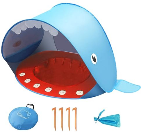 Tente Anti UV Bébé,Pop Up Tente De Plage,Abri Camping Voyage Vec Clous De Sol Protège Vent/Soleil/Sable,Tente De Plage Bebe Vec Mini Piscine Convient pour Les Plages, Les Parcs, Le Camping,Baleine