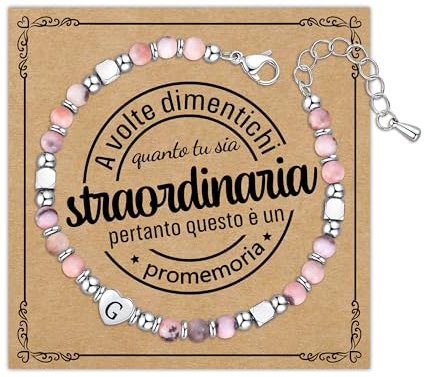 Astellea Bracciale con Lettera Iniziale per Donna Ragazza-4mm Pietra Naturale Rosa Zebra-Braccialetto Portafortuna Regalo per Amica Sorella Figlia Ideale per Compleanno Natale (G)