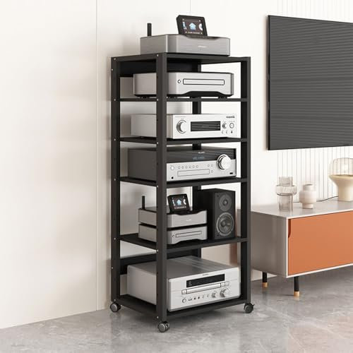 cendbirut 6 Tier Stereo Stands for Living Room, AV Media Rack Record Player DVD CD Turntable Storage Unit, Adjustable Shelves Corner Tv Furniture Console for Home,Black