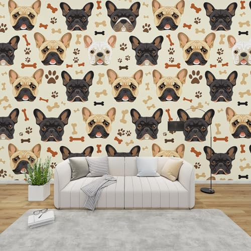 PaxGloz Fototapete Französische Bulldogge Tapete Hunde Tapeten Vliestapete Modern Wandtapete Wohnzimmer Schlafzimmer Kinderzimmer Wanddeko Motivtapeten 250 x 175 cm (B x H)