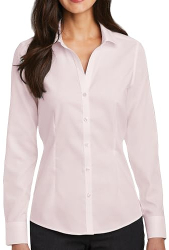 JiaYouLC Chemisiers et chemises décontractées à manches longues pour femme Uni stretch boutonné, rose, M