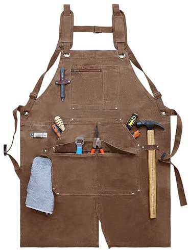 FESEAQ Delantal De Lona De Algodón para Hombre, Ajustable, Talla M A XXL, con Bolsillos para Trabajo, Mecánico Y Carpintero. B,One Size
