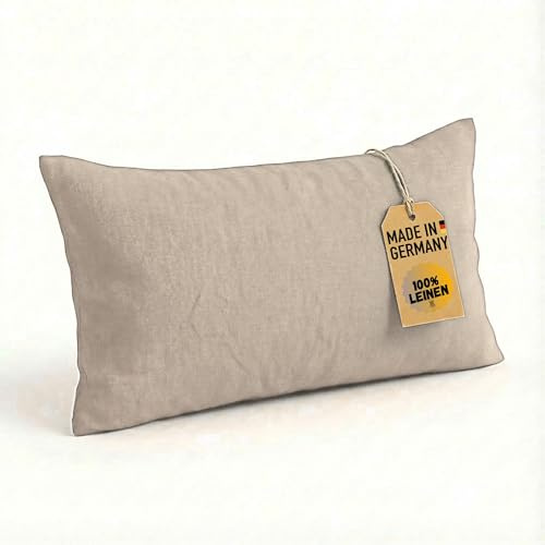 chambry Premium Kissenbezug - 100% gewaschenes Leinen, handgefertigt in Deutschland - atmungsaktiv klimaneutral bügelfrei und pflegeleicht - 40 x 80 cm Natur