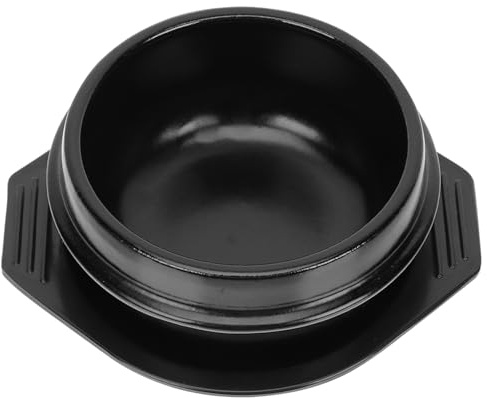 TOPPERFUN Ceramic Korean Food Stew Pot with Tray, Black Sturdy Non-sticky Soup Pan for Cooking Bibimbap and Hot Pot, Withstands High Temperatures for Home Kitchen Use