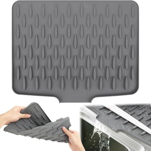 Silicone Draining Mat with Faucet Splash Guard – Non-Slip Sink Drainer Mat, Heat-Resistant Dish Drying Mat for Kitchen Counter, Foldable Draining Board & Sink Mat